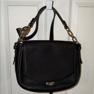 Kate Spade Black Leather Shoulder Bag with Silver Accents